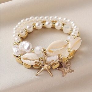 Gold and White Shell starfish Charm Bracelet